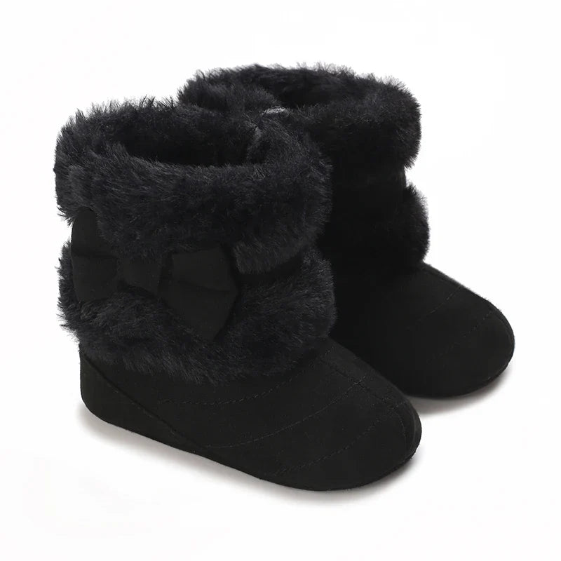 0-18M baby shoes Girls winter plush comfort snow boots cute bow cotton shoes baby soft soled non-slip toddler shoes