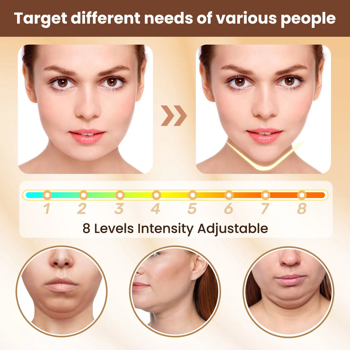 Electric V Face Lifting Beauty Device 6 Modes 8 Levels EMS Micro-current Firming Facial Massager Double Chin Removal Skin Care