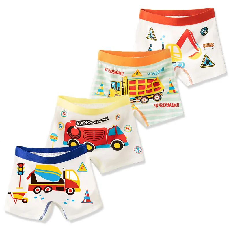 4 Pcs/Lot Children Panties Cotton Underwear For Boys 3-14 Years Breathable Kids Underpants Cars Patterns Cartoon Boy Boxer Brief