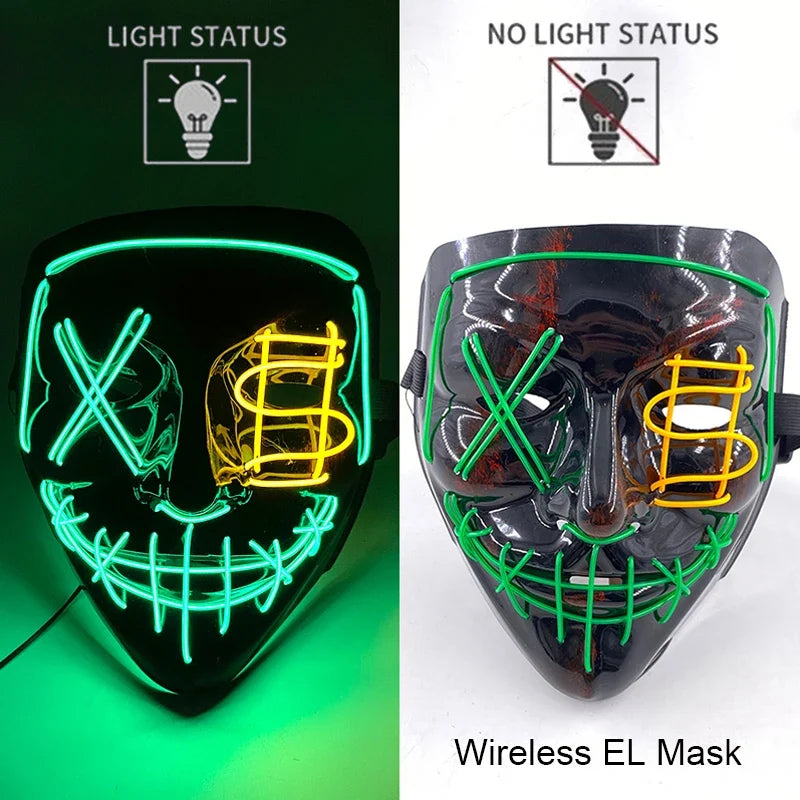 Wireless Neon LED Purge Mask Glow in The Dark Cosplay Horror Mask Halloween Masquerade Party Masks Glowing Funny Dress Up