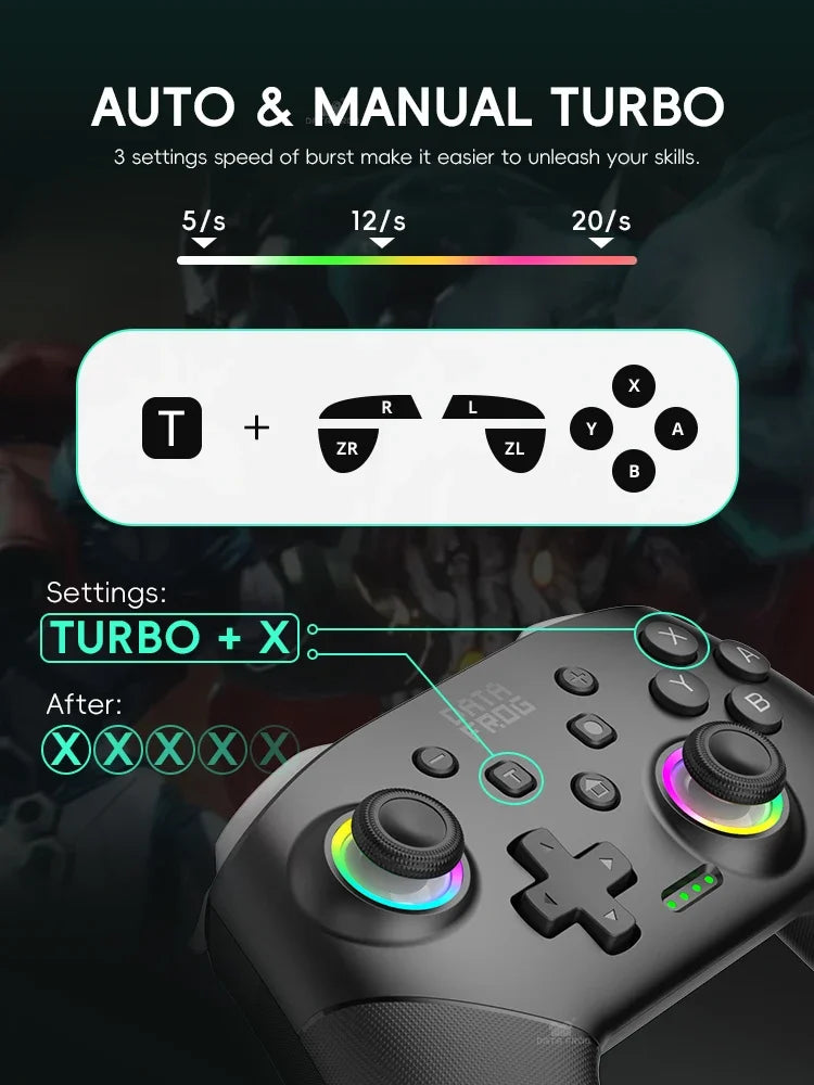 Wireless Game Controller for Switch 2 / Switch OLED / Lite Console Pro Joystick Gamepad with Turbo & 1000mAh Battery