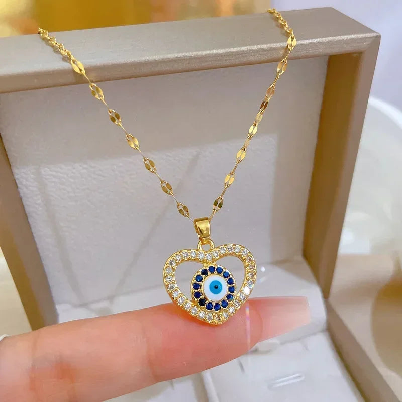 Trendy Heart Stainless Steel Zirconia Necklaces For Women Girls Love Gold Color Metal Necklace Party Birthday Daily Jewelry