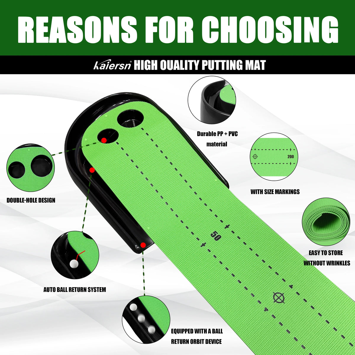 Auto Ball Return Putting Green Mat Golf Practice Putting Mat With Alignment Markings,Mini Golf Game for Home Office Backyard