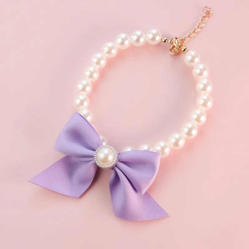 1Pcs New Pet Collar Pearl Bow Necklace Cat Jewelry Cute Collar Puppy Accessories Dog Chain Chihuahua Wedding Jewelry Stuff