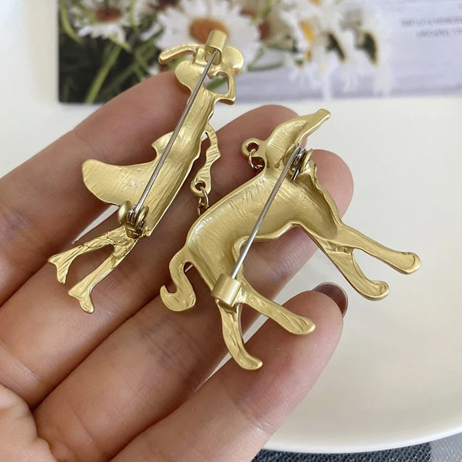 Fashion Lady Walking Dog Chain Brooch Women Suit Pin