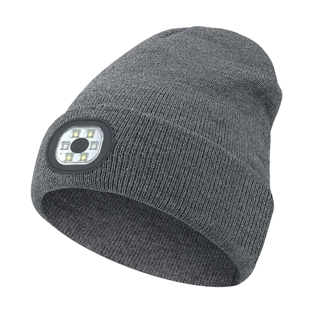 LED Beanie with The Light Unisex USB Rechargeable Headlamp Winter Knitted Cap Gifts For Men Dad Father USB Rechargeable Caps
