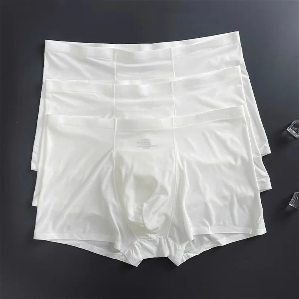 3 Pc Summer Ice Silk Underwear Men Sexy Boxers Seamless Male Underpants Plus Size Ultra-thin Trunk Shorts