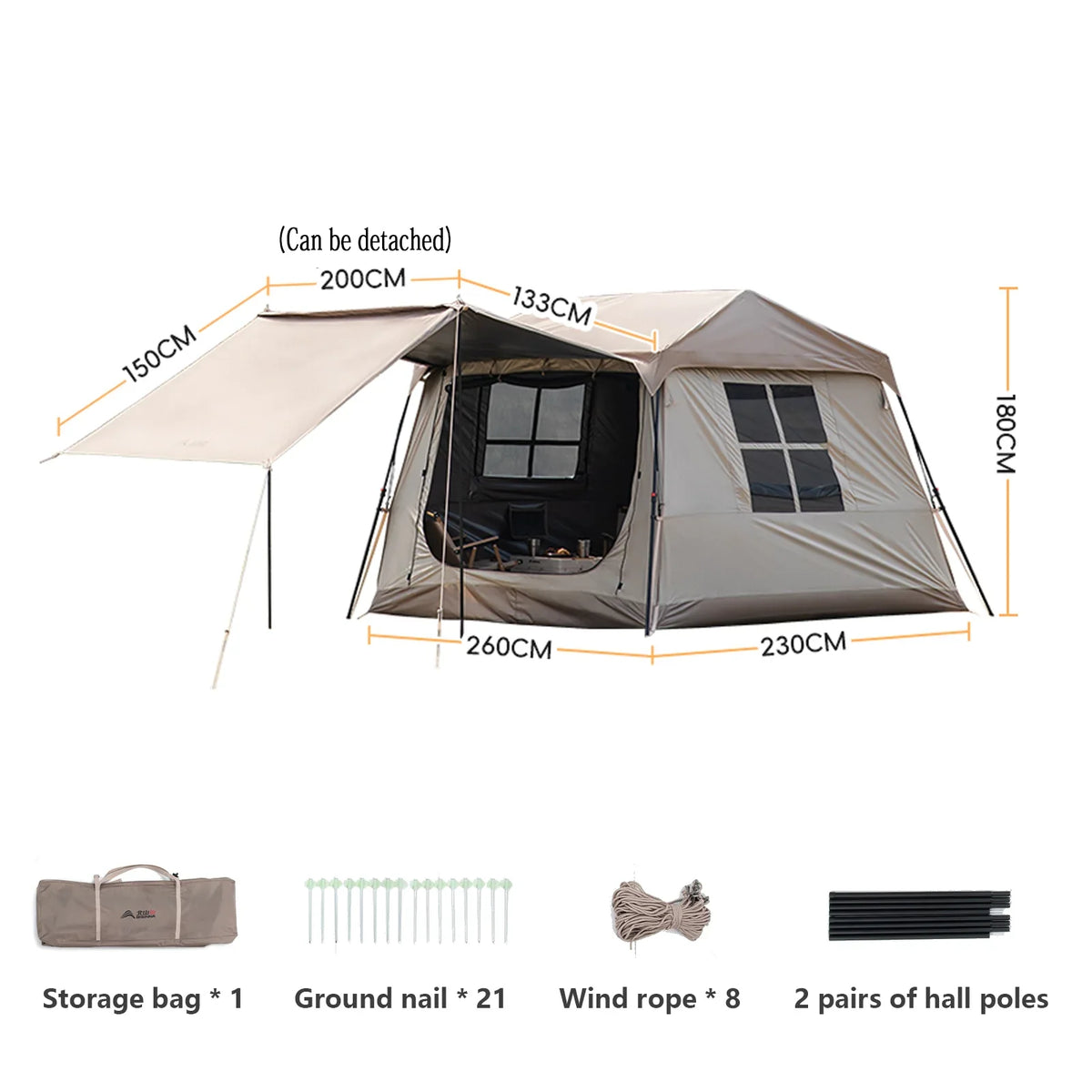 BISINNA One-touch Ridge Type Tent Titanium Glue 3-4 Person Outdoor Automatic Camping Family Tent