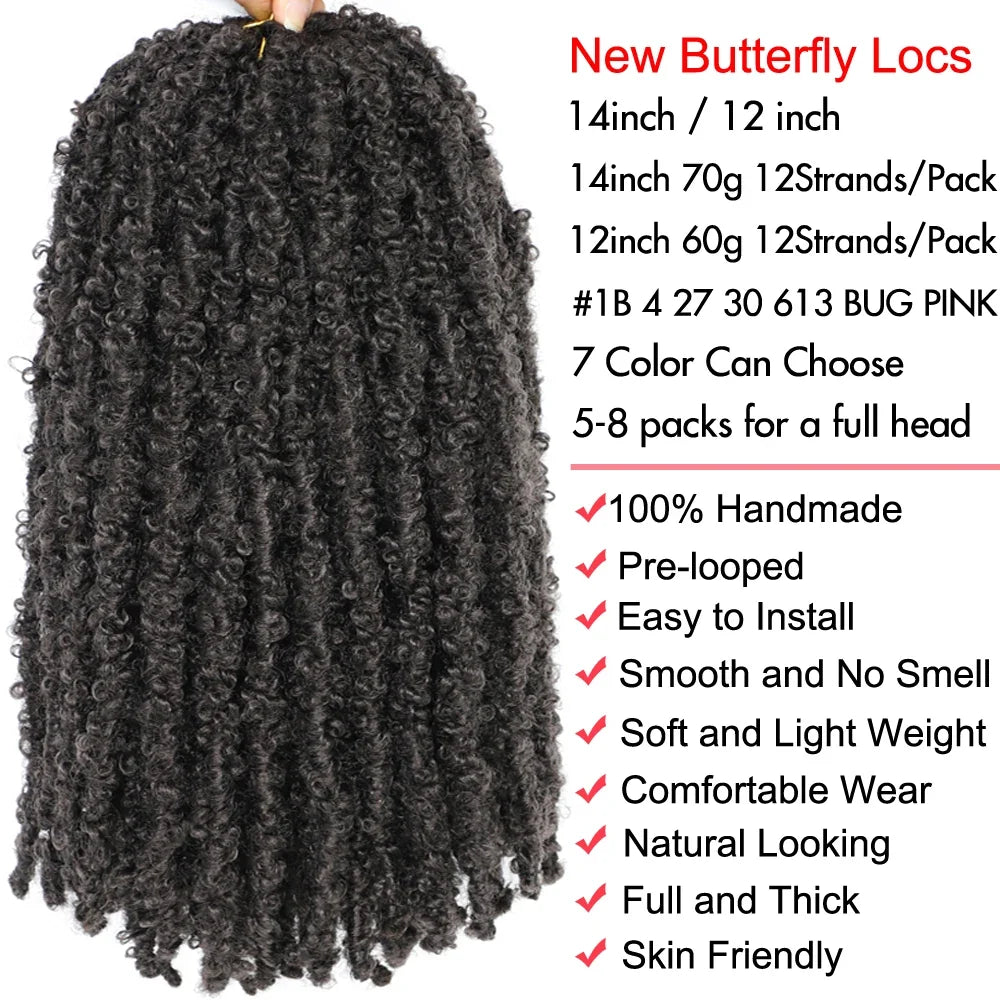 14 12 inch Butterfly Faux Locs Crochet Hair Braids Pre looped Distressed Goddess Butterfly Soft Locs Crochets Braids Cheveux Lok