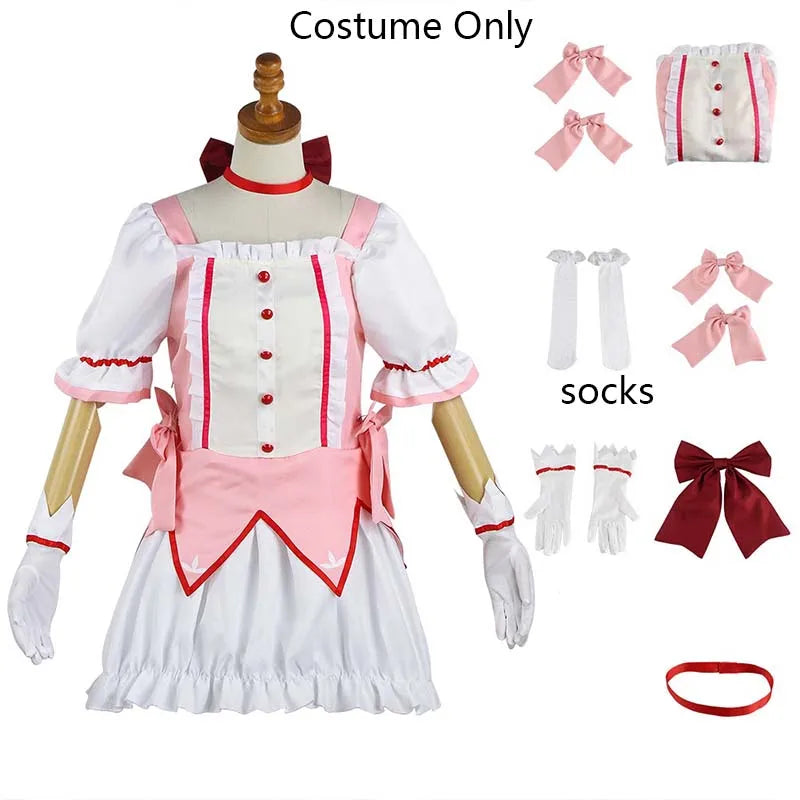Kaname Madoka Cosplay Costume Anime Madok Magica Homura Uniform Dress with Choker Gloves Socks Halloween Outfits