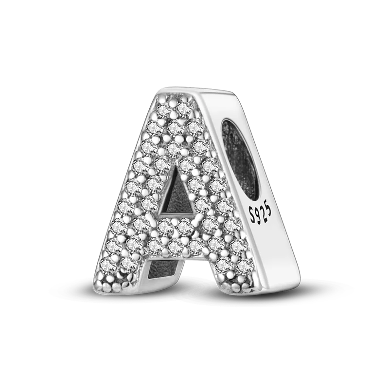 Fit Original Bangle Bracelet DIY A-Z Alphabet Charms Bead 925 Sterling Silver CZ Zircon LOVE Letter Dangle Pendant Jewelry Gift