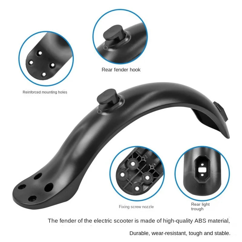 Electric Scooter 4 Hole Fender with Tail Light & Screws & Caps Splash Proof Mudguard Wear Resistant for 8.5 Inch E-scooter