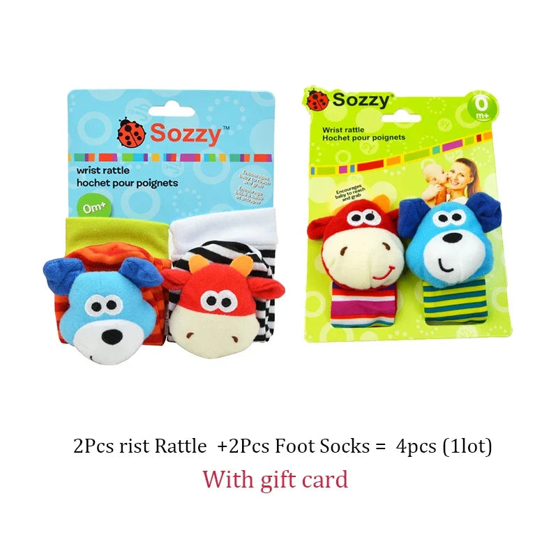 Baby Wrist Rattles Socks Newborn Animal Socks Infants Foot Finder Wrist Strap Baby Socks Sensory Toys Baby Toys 0-12 Months Gift