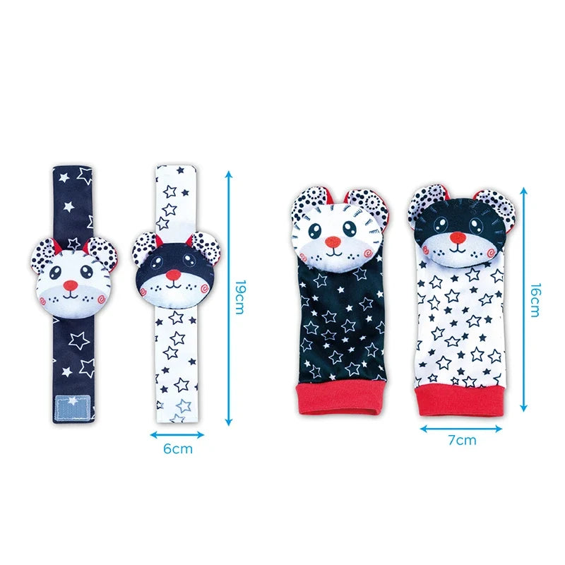 Baby Wrist Rattles Socks Newborn Animal Socks Infants Foot Finder Wrist Strap Baby Socks Sensory Toys Baby Toys 0-12 Months Gift