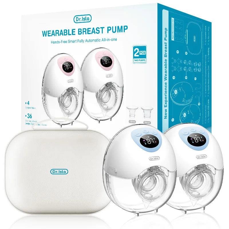 MAMIJOY 2PCS Wearable Electric Breast Pump 4 Modes 36Suction Levels Silent Leak-Proof Hands Free Breast Pumps Breastfeeding EB50