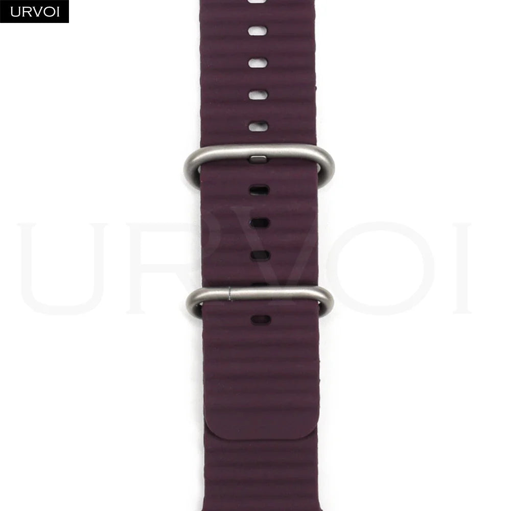 URVOI Ocean Band for Apple Watch Ultra 4 3 2 Strap Series 12 11 10 SE Sport Band for iWatch Silicone Wristband Black Buckle 49mm