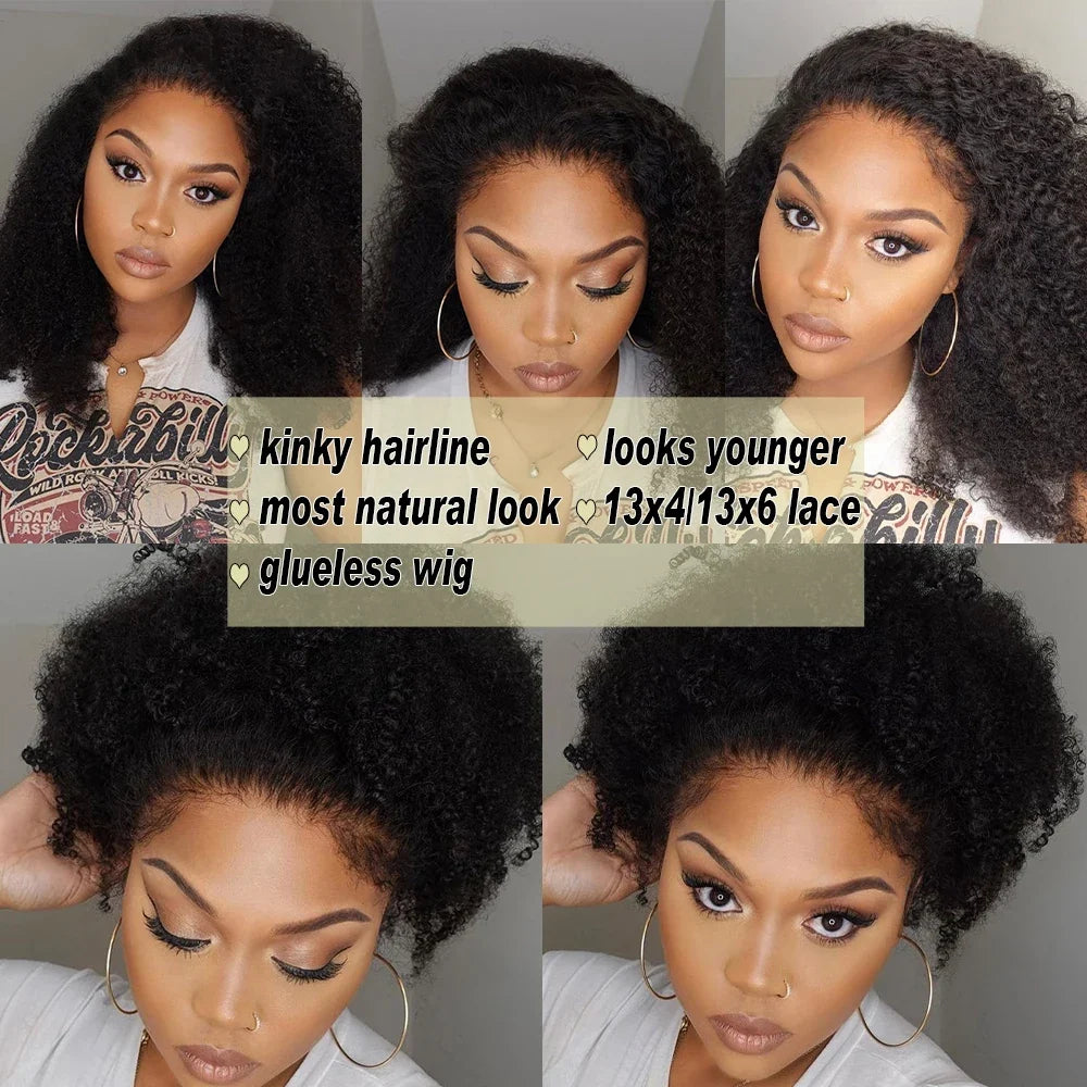 13x6 Lace Front Human Hair Wigs For Girls Deep Curly Wig Kinky Hairline With Yaki Kinky Edges Baby Hair PrePlucked 13x4 Lace Wig