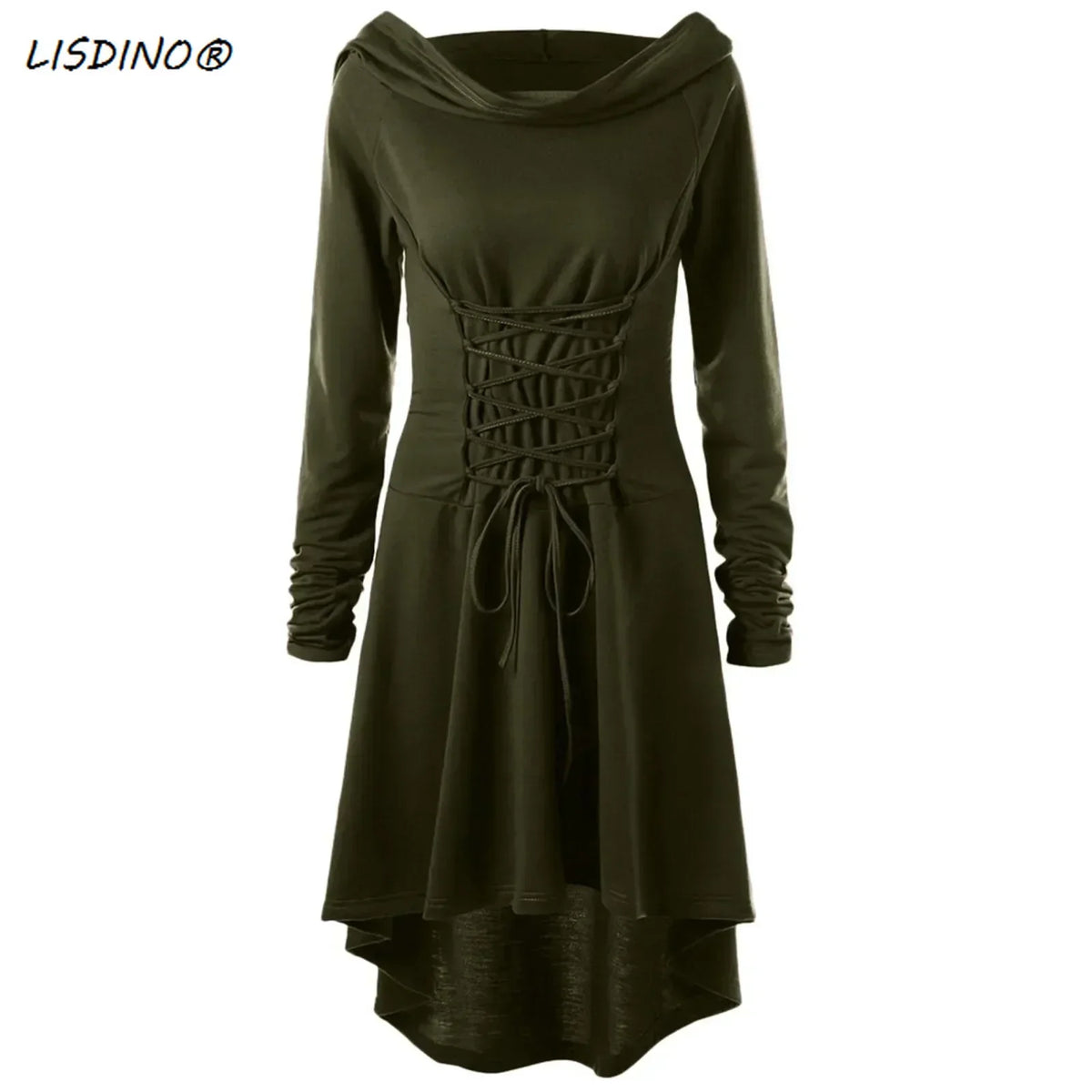 Medieval Cosplay Renaissance Archer Costumes Hooded Robe Lace Up Pullover Long Hoodie Dress Cloak Halloween Party