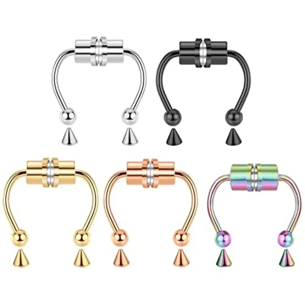 1/2/3/4/5Pcs Fake Magnetic Stainless Steel Nose Rings,Non Piercing Septum Rings Magnetic Nose Ring Clip On Nose Rings Jewelry