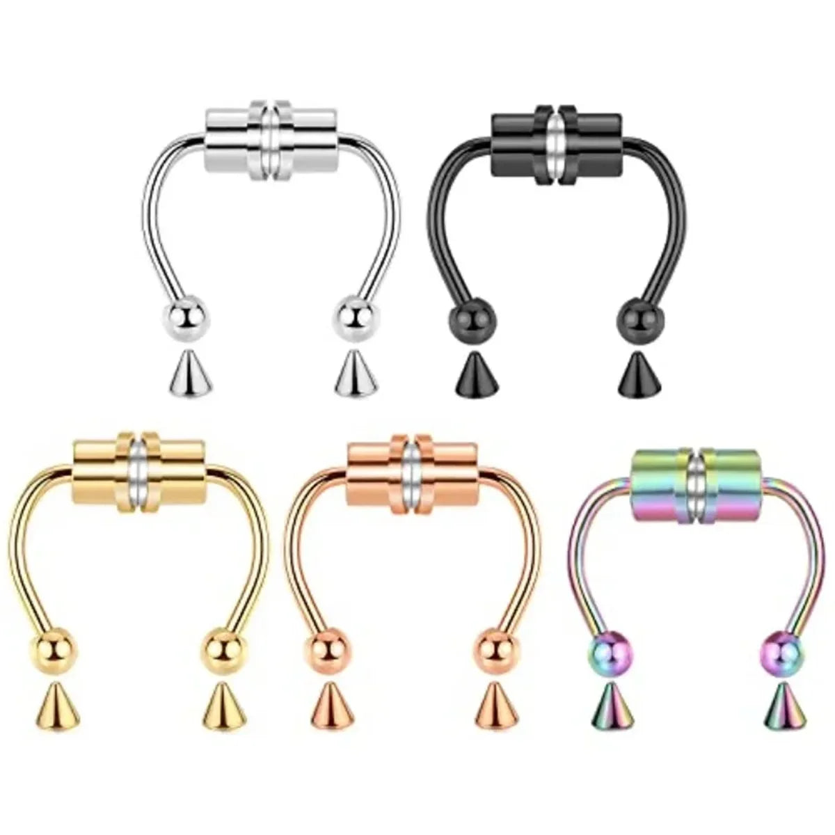 1/2/3/4/5Pcs Fake Magnetic Stainless Steel Nose Rings,Non Piercing Septum Rings Magnetic Nose Ring Clip On Nose Rings Jewelry
