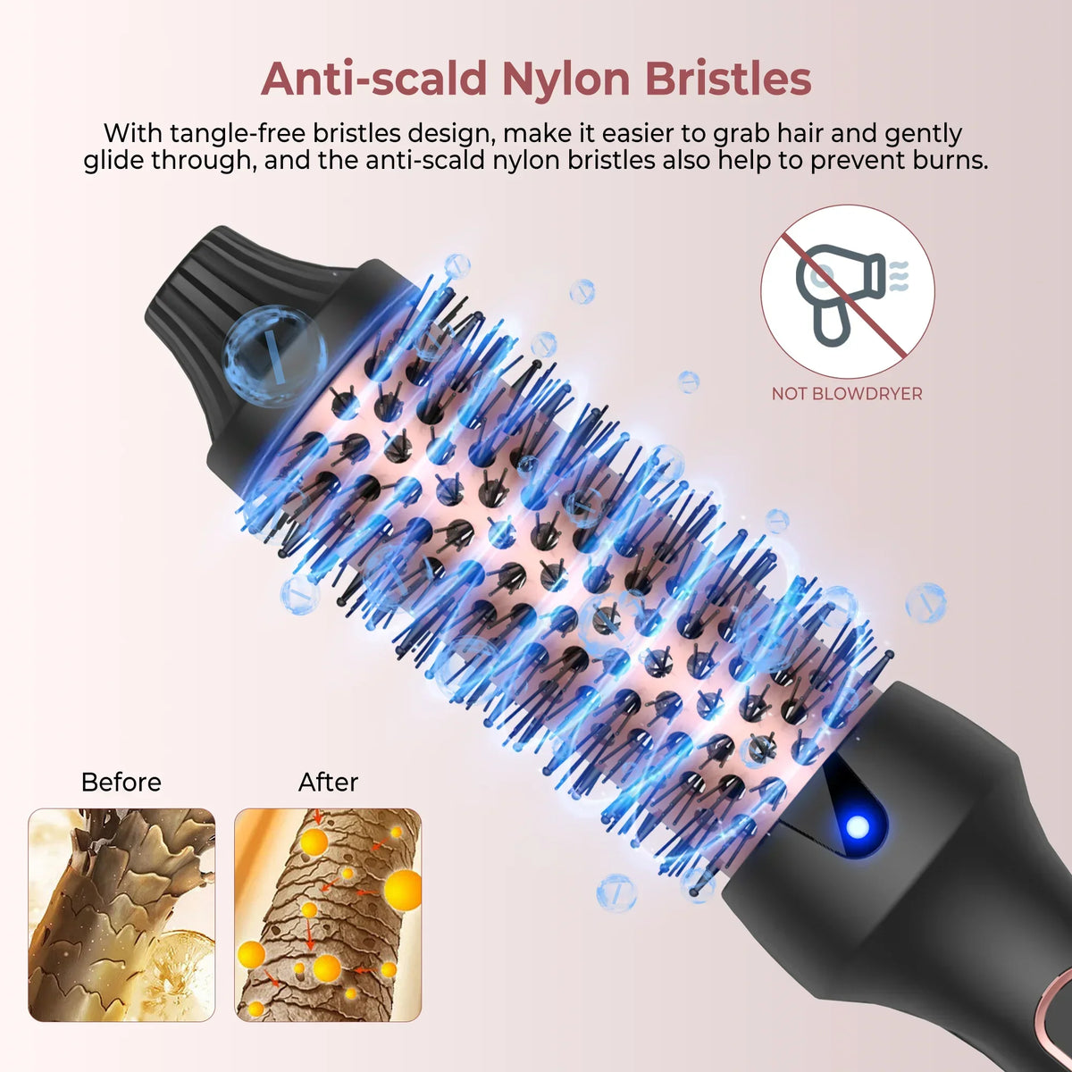 Heated Styling Brush 3-in-1 Ionic Hair Curler/Straightener with Anti-Scald Electric Curl Wand Curling Iron Hair Styling Tools