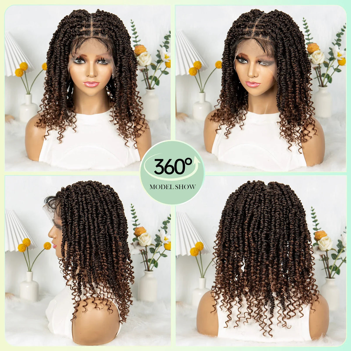 14Inch Full Lace Braided Wigs Synthetic Lace Frontal Twisted Braids Wigs with Baby Hair Knotless Box Braids Wig for Black Women