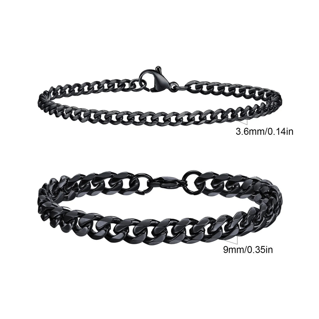 2pcs Men's Chain Bracelets,Stainless Steel Silver Gold Black Color Twist Rope Chain Wristband,Trendy Cuban Link Chains Gift