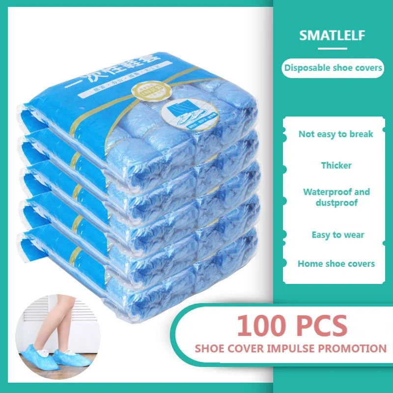 Portable Waterproof Boot Covers Plastic Non-slip Wear Disposable Shoe Covers Overshoes Rain Shoe Covers Mud-proof 1Pack/100 Pcs
