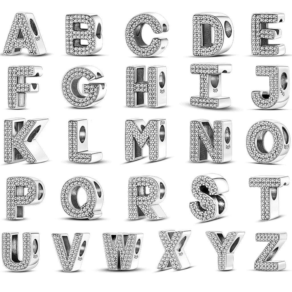 Fit Original Bangle Bracelet DIY A-Z Alphabet Charms Bead 925 Sterling Silver CZ Zircon LOVE Letter Dangle Pendant Jewelry Gift