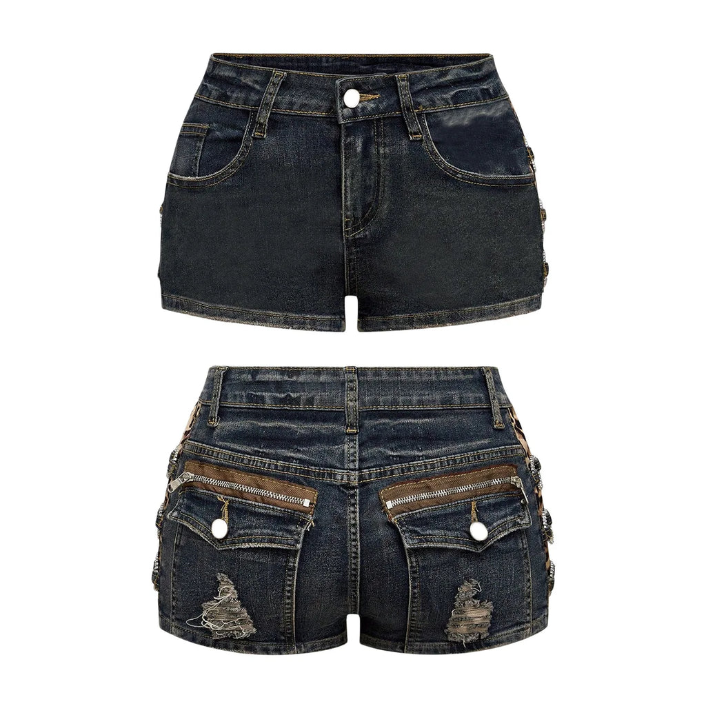High Waist Distressed Denim Shorts Female Jeans Womens Jeans Shorts Vintage Y2K Punk Style Embroidered Hot Pants
