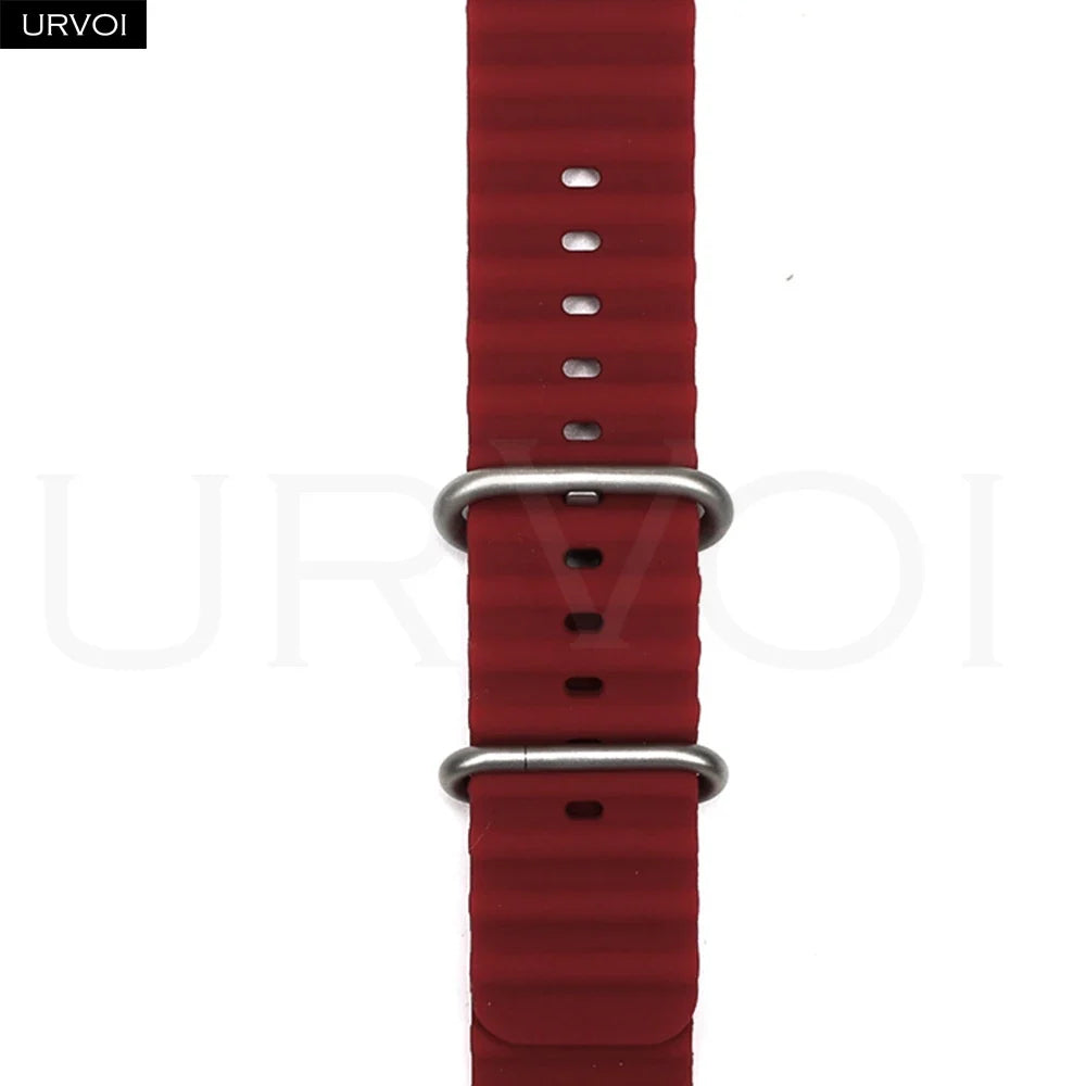 URVOI Ocean Band for Apple Watch Ultra 4 3 2 Strap Series 12 11 10 SE Sport Band for iWatch Silicone Wristband Black Buckle 49mm