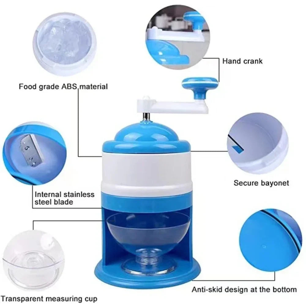 Ice Shaver Snow Cone Hand Crank Ice Crusher Portable Ice Machine with Shaved Ice Bowl Cone Maker for Home Office Outdoor Camping