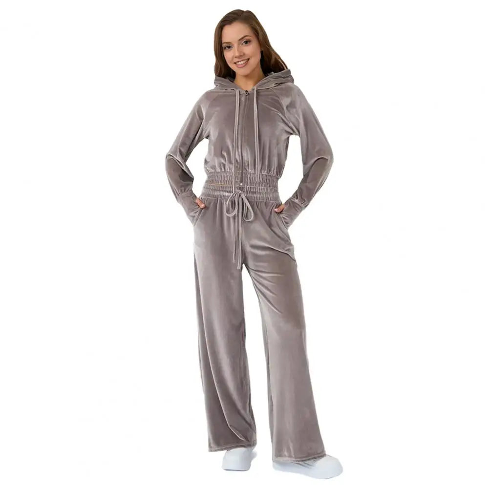 Womens 2 Piece Velour Tracksuit Soft Velvet Hoodies Outfits Athletic Zip Up Jacket And Wide Leg Pants Sweatsuit Set
