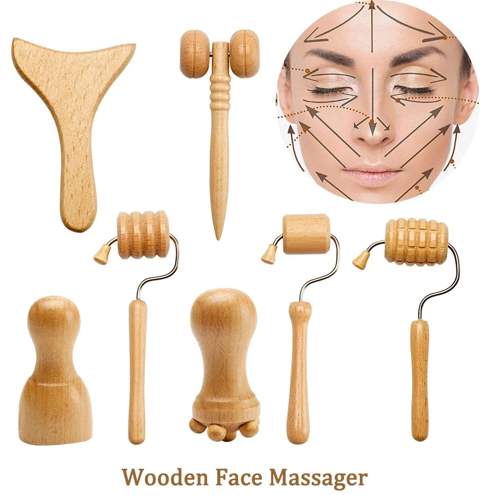 Wooden Massager for Face Wrinkle Remover Roller Facial Skin Scraping Lifting Maderoterapia Guasha Face Massager Beauty Health
