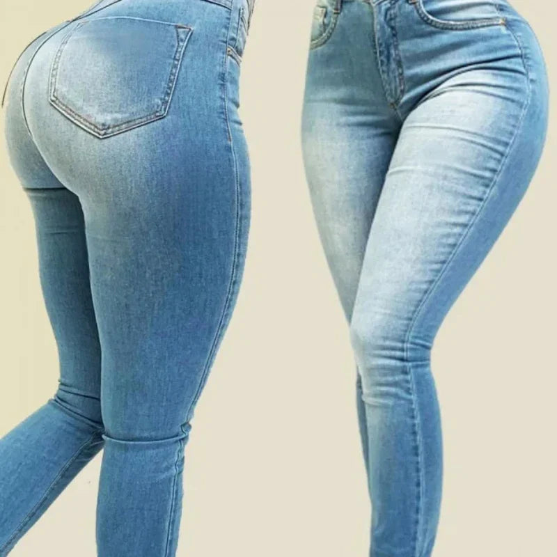 Woman's pure color jeans denim high waist jeans street play cultivate one's morality pants shaping figure with high waist jeans