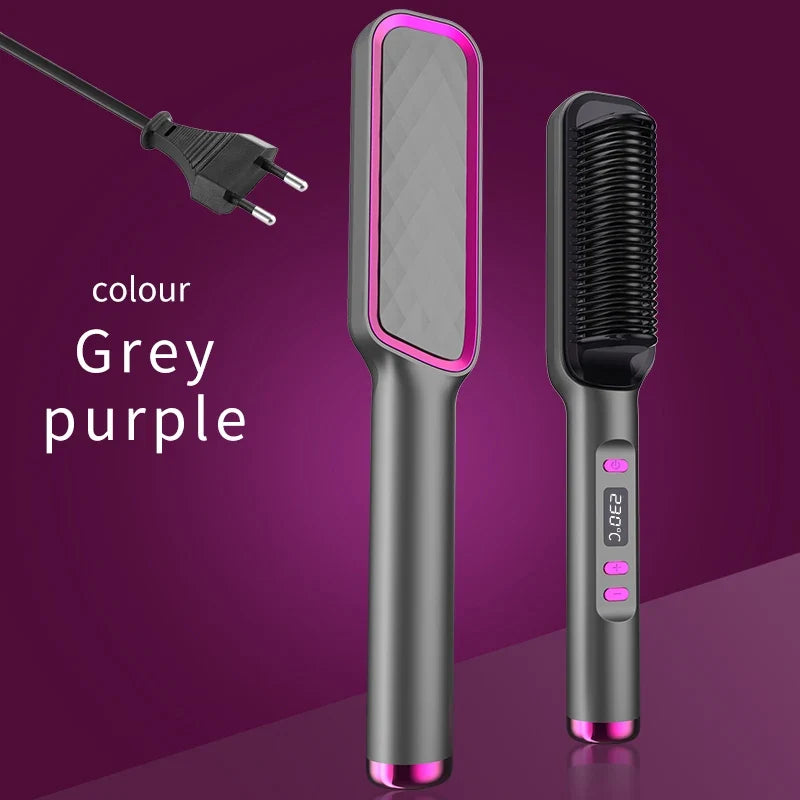 Hair Straightener Ceramic Hot Comb 2 in 1 Electric Straighten Hair Brush Negative Ion Fast Heating Styling Tool ﻿