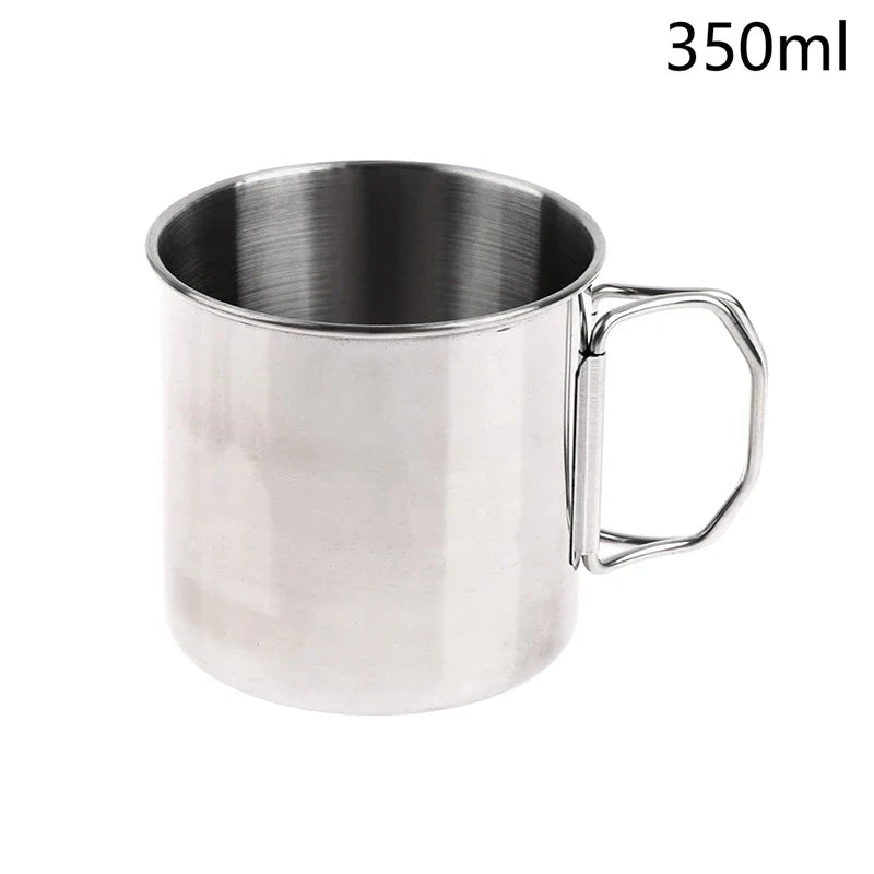 1Pc Stainless Steel Folding Handle Cup Portable Carabiner Cup Outdoor Camping Cups for Home Outdoor Camping Accessories