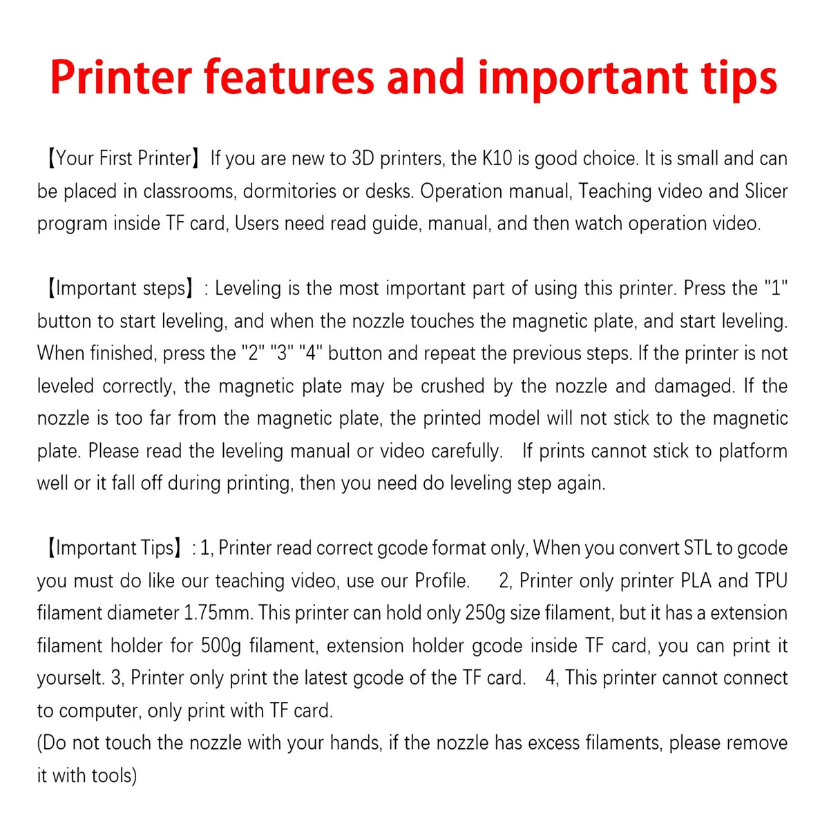 EasyThreed 3D Printer  Entry Level  Compatible with PLA TPU 1.75mm Filament  include Power Adaptor.