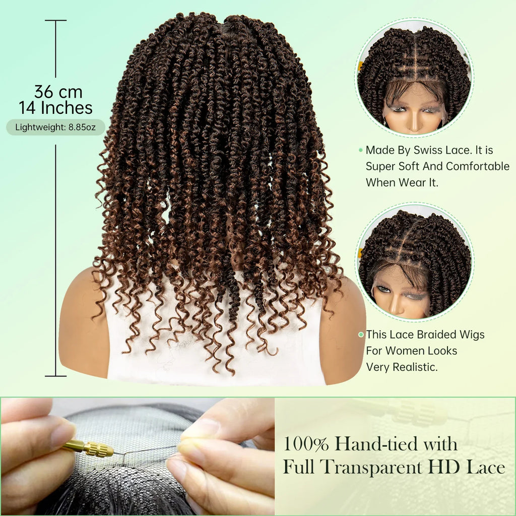 14Inch Full Lace Braided Wigs Synthetic Lace Frontal Twisted Braids Wigs with Baby Hair Knotless Box Braids Wig for Black Women