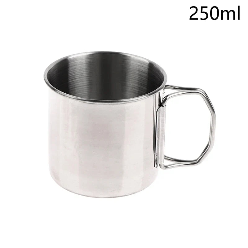 1Pc Stainless Steel Folding Handle Cup Portable Carabiner Cup Outdoor Camping Cups for Home Outdoor Camping Accessories