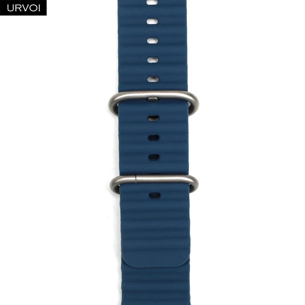 URVOI Ocean Band for Apple Watch Ultra 4 3 2 Strap Series 12 11 10 SE Sport Band for iWatch Silicone Wristband Black Buckle 49mm