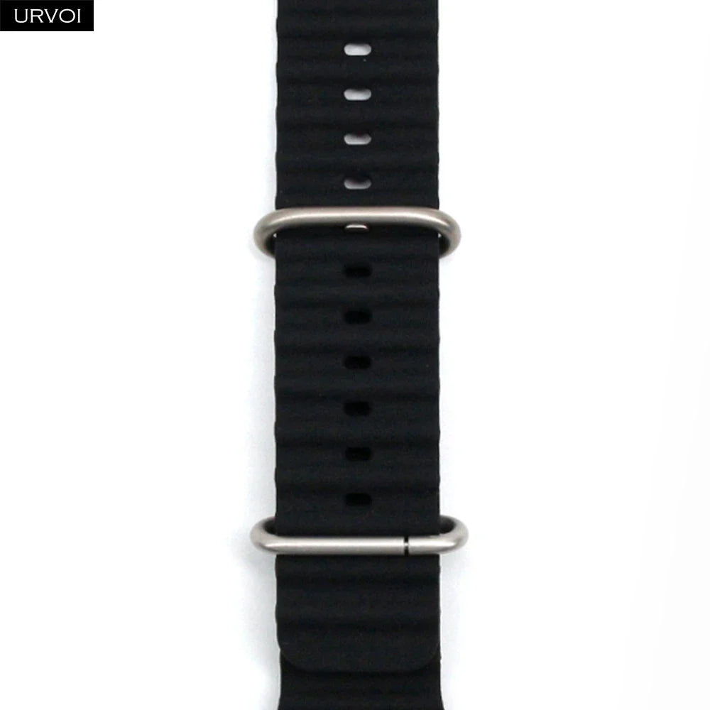 URVOI Ocean Band for Apple Watch Ultra 4 3 2 Strap Series 12 11 10 SE Sport Band for iWatch Silicone Wristband Black Buckle 49mm