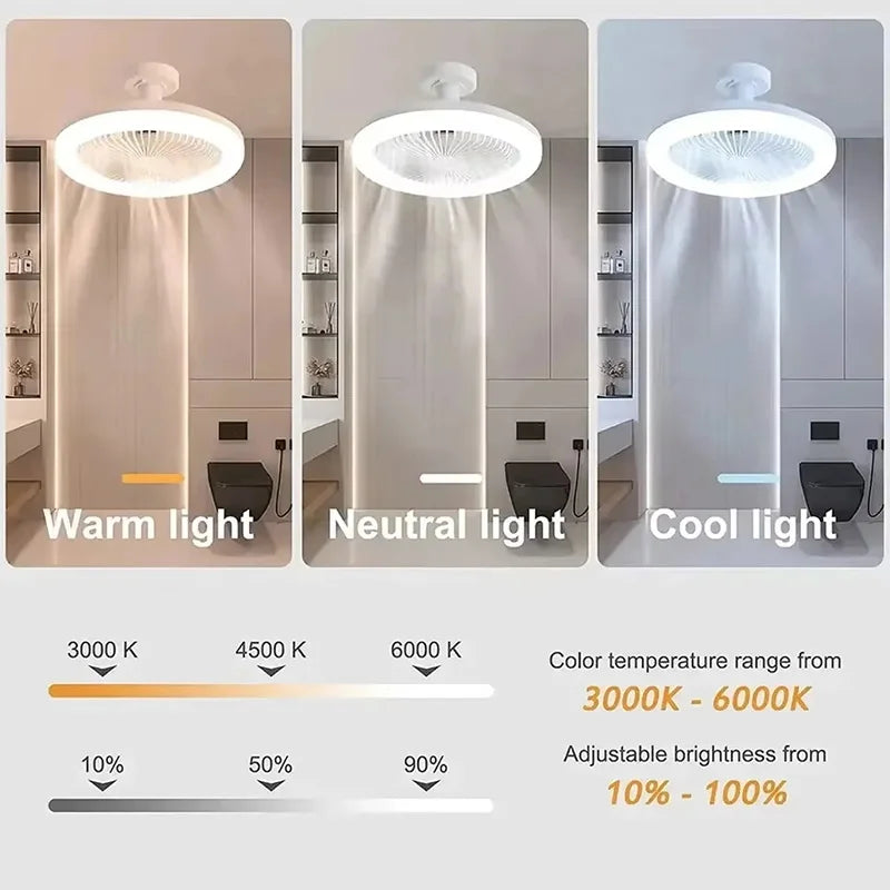 2 In 1 Ceiling Fan Lamps 3 Speeds Adjustable E27 Base Infinitely Dimmable for Living Room Bedroom Study LED Decorative Light