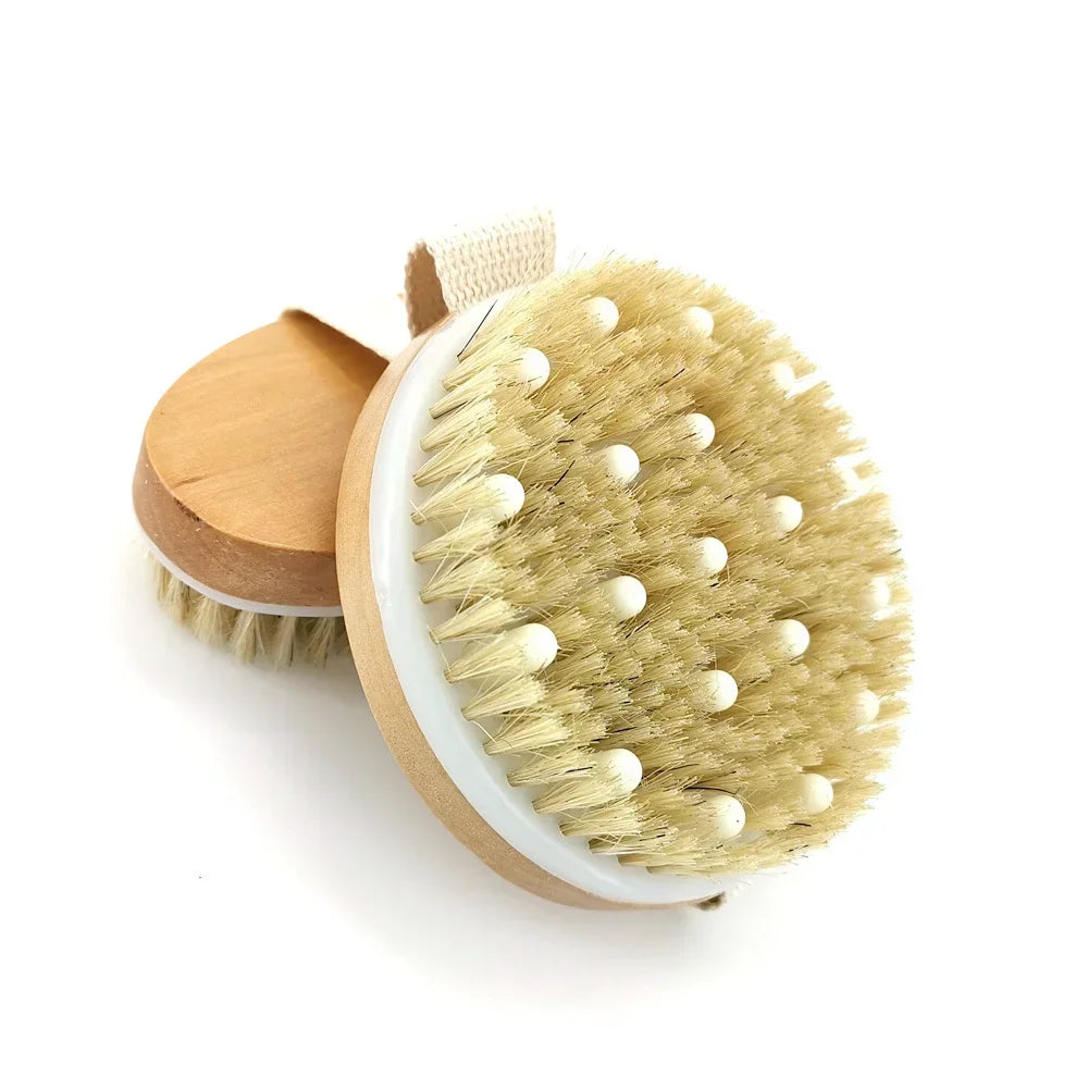 2 In 1 Dry Skin Body Brush Natural Bristle Dead Skin Remover Anti Cellulite Exfoliates Blood Circulation Health Massage Tools