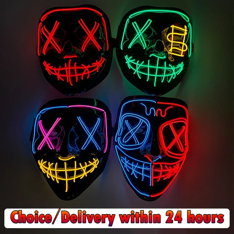Wireless Halloween Neon LED Purge Mask Masque Masquerade Party Masks Light Grow in the Dark Horror Mask Glowing Masker