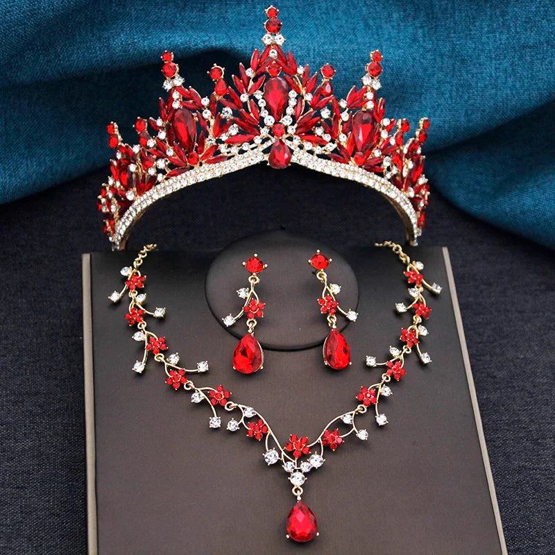 Baroque Wedding Crown for Bride 3-pack Tiara Earrings Necklace Bridal Jewelry Set Champagne Crystal Costume Party Birthday Gift