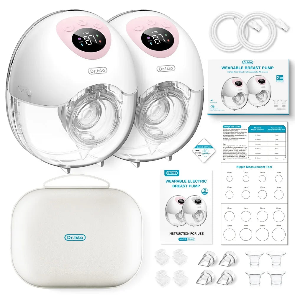 MAMIJOY 2PCS Wearable Electric Breast Pump 4 Modes 36Suction Levels Silent Leak-Proof Hands Free Breast Pumps Breastfeeding EB50