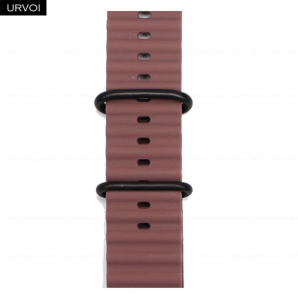 URVOI Ocean Band for Apple Watch Ultra 4 3 2 Strap Series 12 11 10 SE Sport Band for iWatch Silicone Wristband Black Buckle 49mm