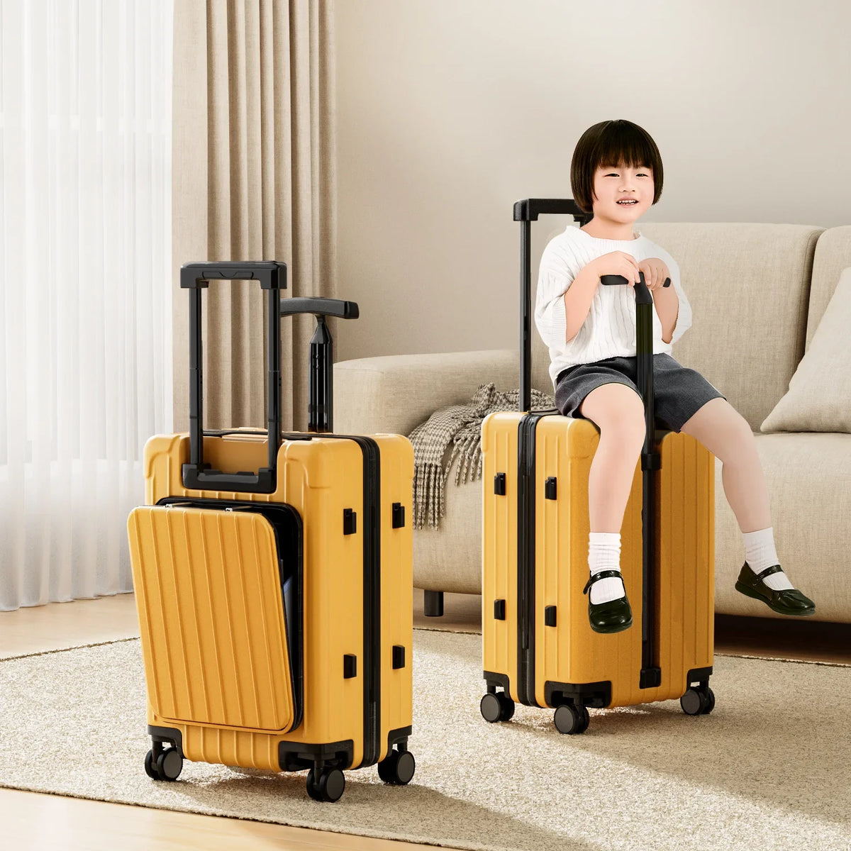 20 Inch Baby Mother Cabin Suitcase Front Opening Boarding Case Children Sit and Ride Luggage 24"26" Trolley Case Laptop Luggage