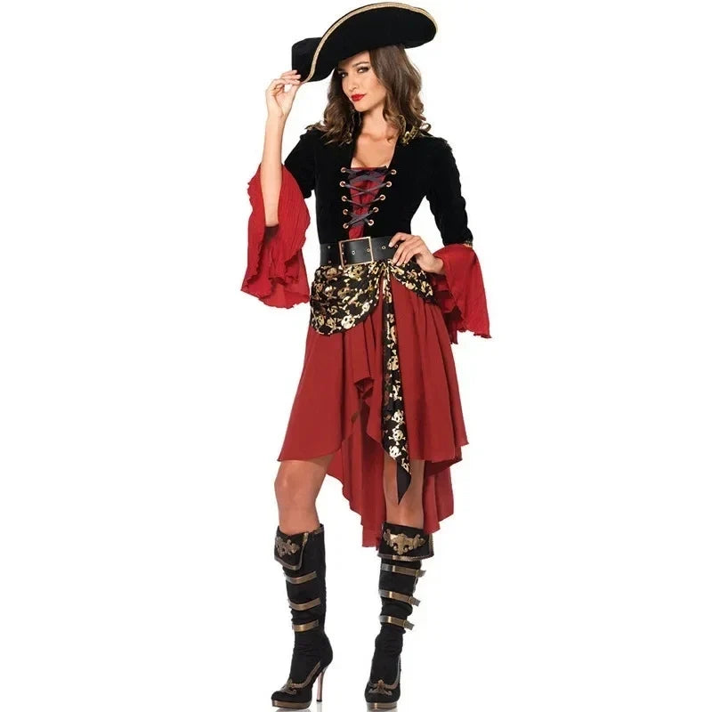 Purim Female Caribbean Pirates Captain Costume Halloween Cosplay Suit Woman Gothic Medoeval Fancy Dress Performance outfit
